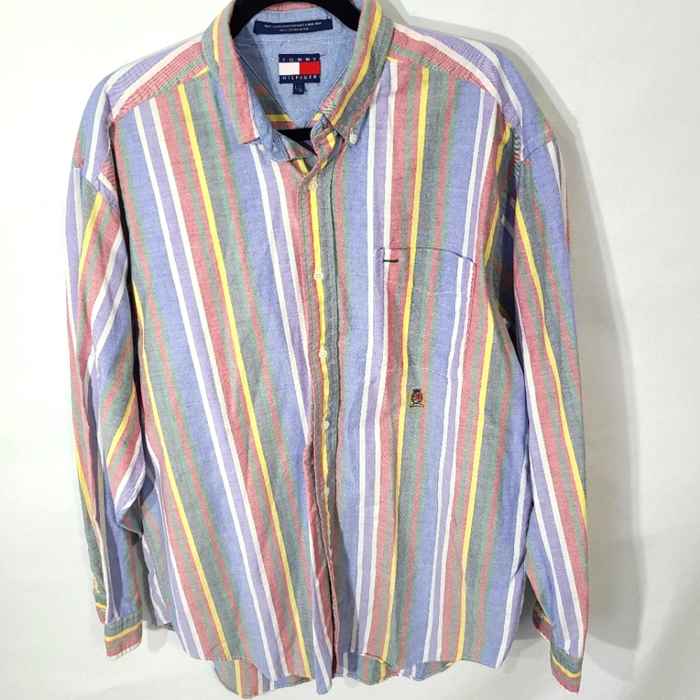 Tommy Hilfiger Men's Size Large L Button‎ Up Dress Shirt Multi Colored Career